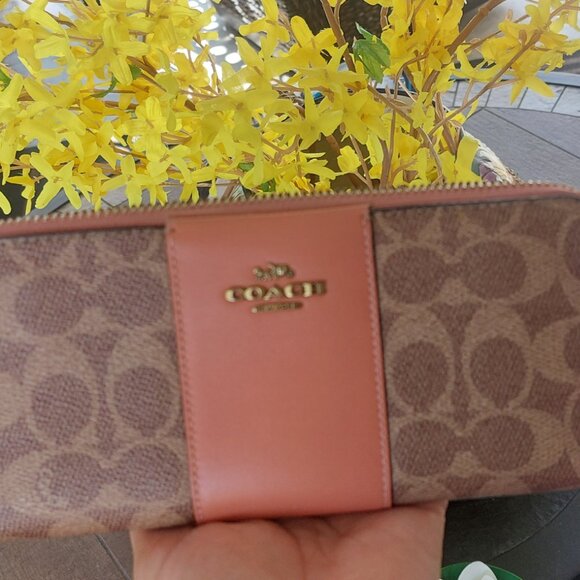 Leather coach wallet coral&brown - Picture 1 of 6